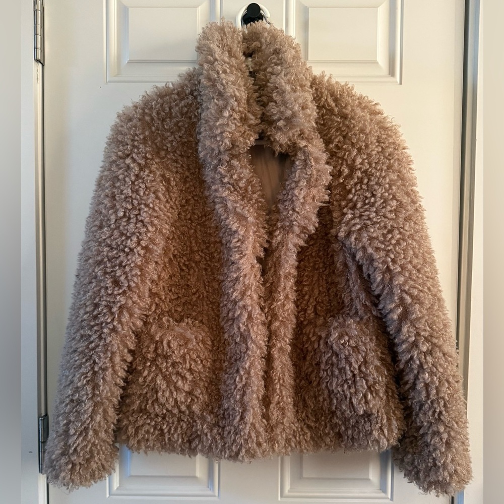 Zara basic teddy curly faux fur coat